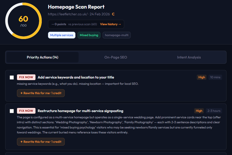 Scan report with priority actions